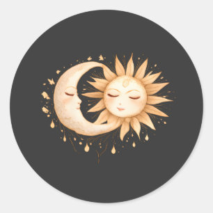 Sticker Rond Lune Mystique et Soleil Style Bohème Céleste