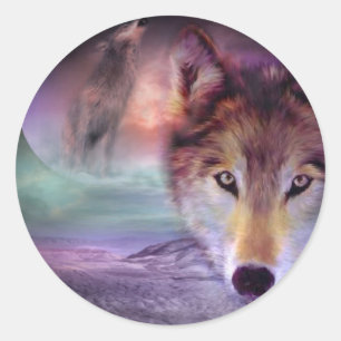 Sticker Rond Lune Wolf