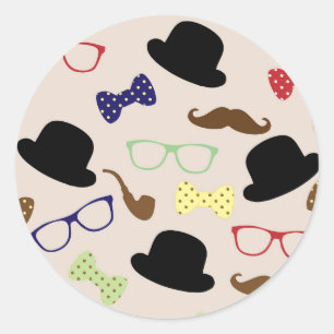 Sticker Rond Lunettes, Casquettes et moustache