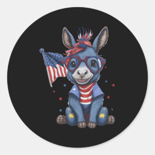 Sticker Rond Lunettes d'âne Patriotique Américaine Drapeau Usa 