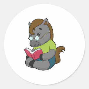 Sticker Rond Lunettes de livre Nerd de cheval