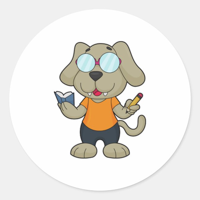 Sticker Rond Lunettes de livre Nerd de chien (Devant)