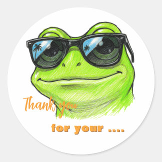 Sticker Rond Lunettes de soleil Cool Frog