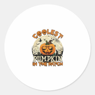 Sticker Rond Lunettes de soleil Coolest Pumpkin Patch Chapeau d