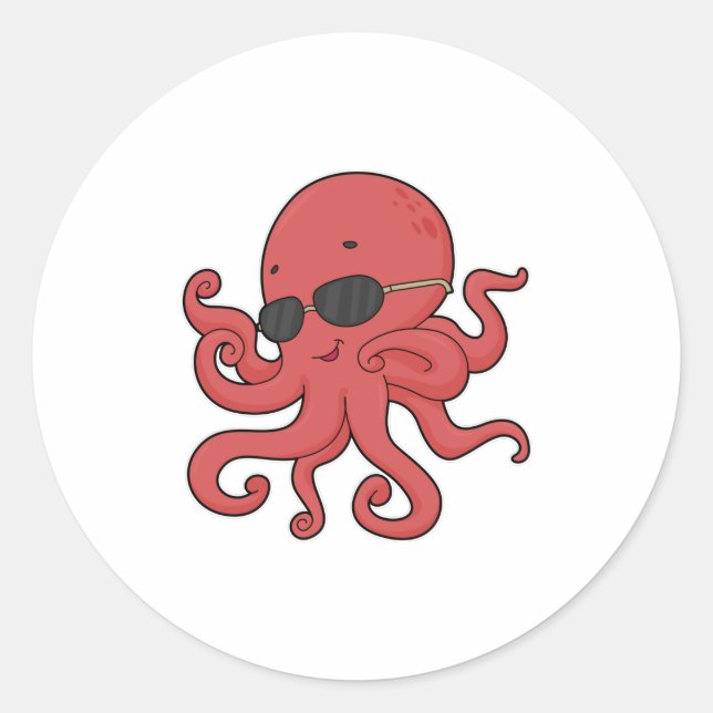 Sticker Rond Lunettes de soleil de poulpe (Devant)