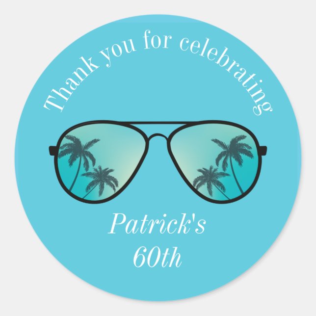 Sticker Rond Lunettes de soleil et palmiers bleu Classic Round  (Devant)