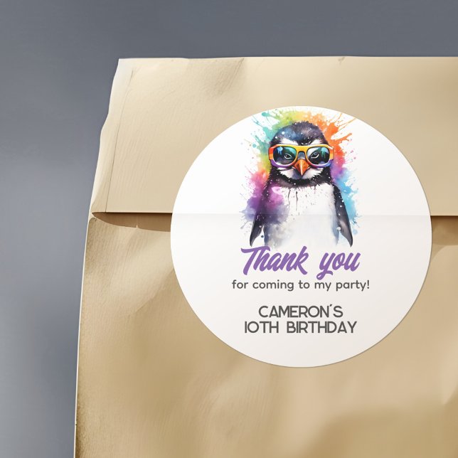 Sticker Rond Lunettes de soleil Pingouin de fête, anniversaire  (Créateur téléchargé)