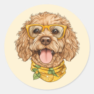 Sticker Rond Lunettes de soleil pour chien Goldendoodle mignon 