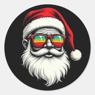 Sticker Rond Lunettes de soleil rétro visage de Père Noël drôle