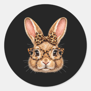 Sticker Rond lunettes de visage de lapin drôle bandana léopard 