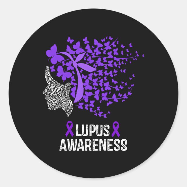 Sticker Rond Lupus Sensibilisation Lupus Purple Papillons (Devant)