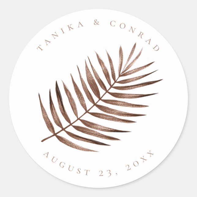 Sticker Rond Lush Palm Leaf Mariage Terra Cotta ID956 (Devant)