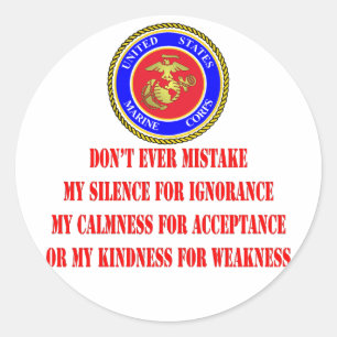 Sticker Rond L'usmc ne confondent pas jamais ma gentillesse