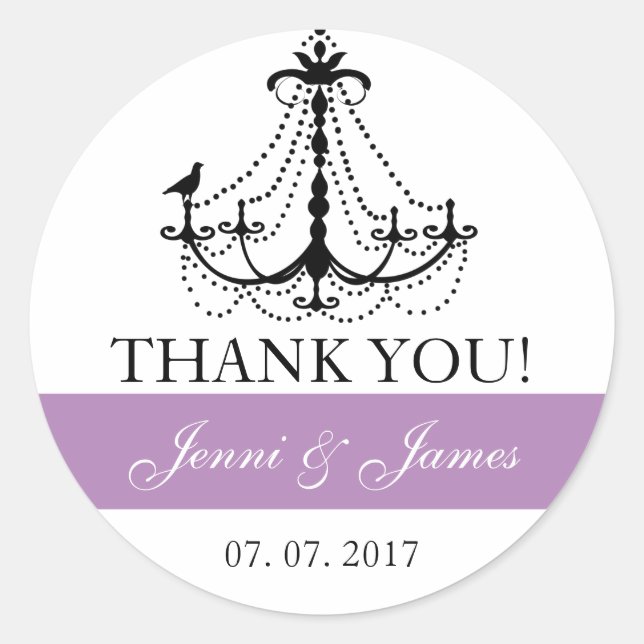 Sticker Rond Lustre mignon violet Mariage Favor Merci (Devant)
