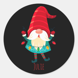Sticker Rond Lutin de Noël tenant des lumières de Noël