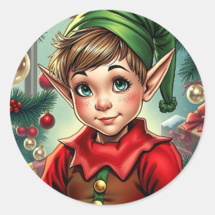 Sticker Rond Lutine de dessin animé fantaisiste Noël