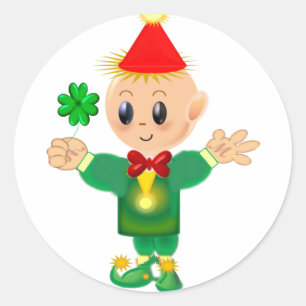 Sticker Rond Lutins chanceux mignon avec trèfle
