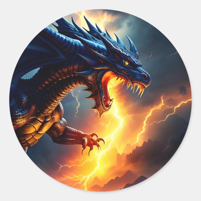 Sticker Rond Lutte contre la foudre du dragon (Devant)