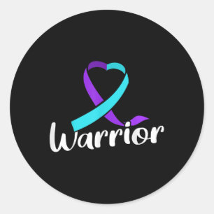 Sticker Rond Lutte Contre Le Suicide Guerrier Rose Et Turquoise