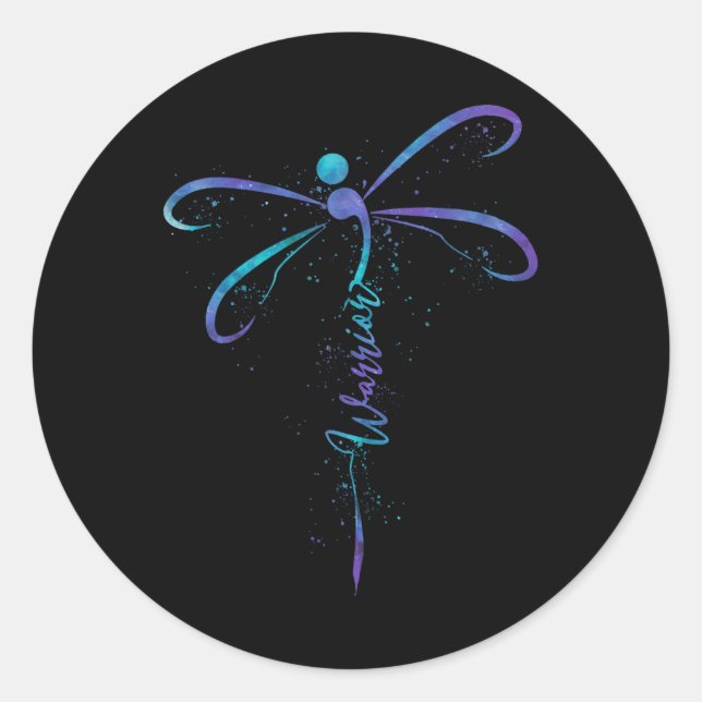 Sticker Rond Lutte contre le suicide Sem de libellule guerrière (Devant)