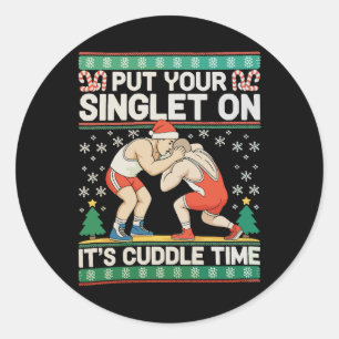 Sticker Rond Lutte Mets ton maillot de Noël Lutteur