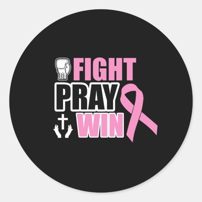 Sticker Rond Lutter Priez Gagner Léger Rose cancer du sein (Devant)