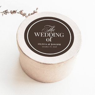 Sticker Rond Luxe Brun avec Bordure   Mariage Élégant