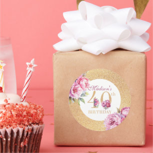 Sticker Rond Luxe Custom 40e anniversaire Peonies Parties scint