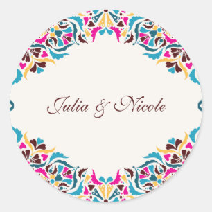 Sticker Rond Luxe Fantaisiste Mariage Bordure Fleurie Style Ivo