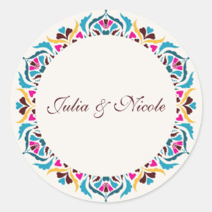 Sticker Rond Luxe Fantaisiste Mariage Bordure Fleurie Style Ivo