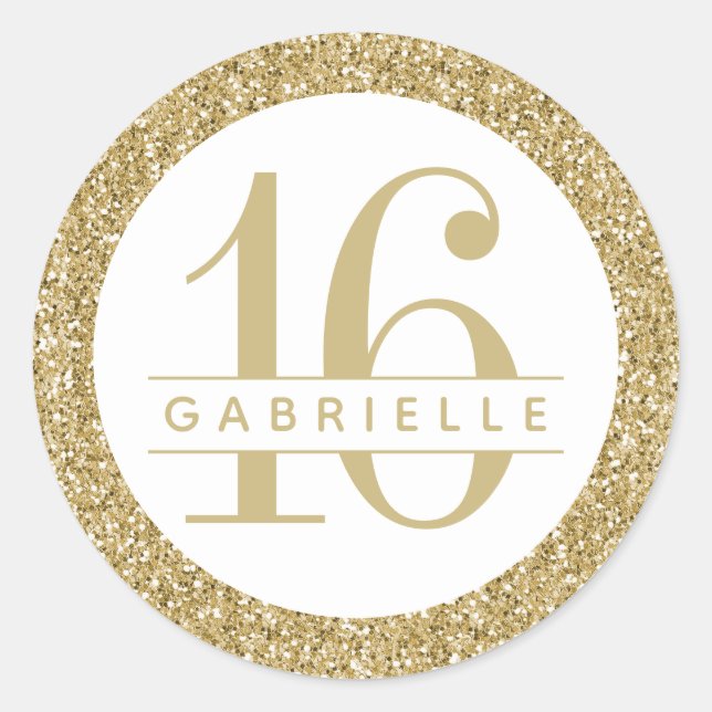 Sticker Rond Luxe Gold Parties scintillant Anniversaire Favoris (Devant)
