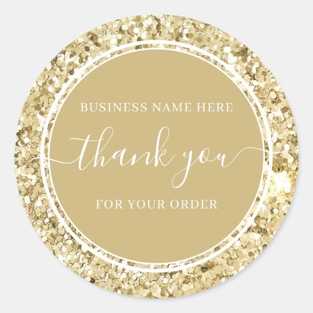 Sticker Rond Luxe Gold Parties scintillant Calligraphie Merci d (Devant)