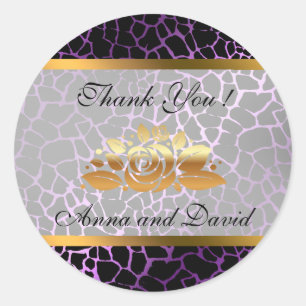Sticker Rond Luxe Moderne Argent Tigre Violet Ajoutez Votre Tex