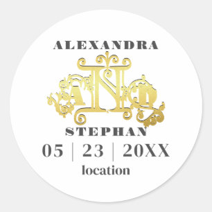 Sticker Rond Luxe Romantique Flourish Calligraphie Mariage Or