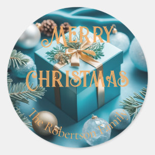 Sticker Rond Luxe Turquoise Blue & Gold Cadeaux de Noël