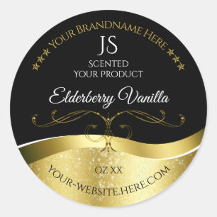 Sticker Rond Luxe Wavy Gold Décor noir foncé Monogramme Étiquet