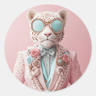 Sticker Rond Luxueuse élégance léopard rose