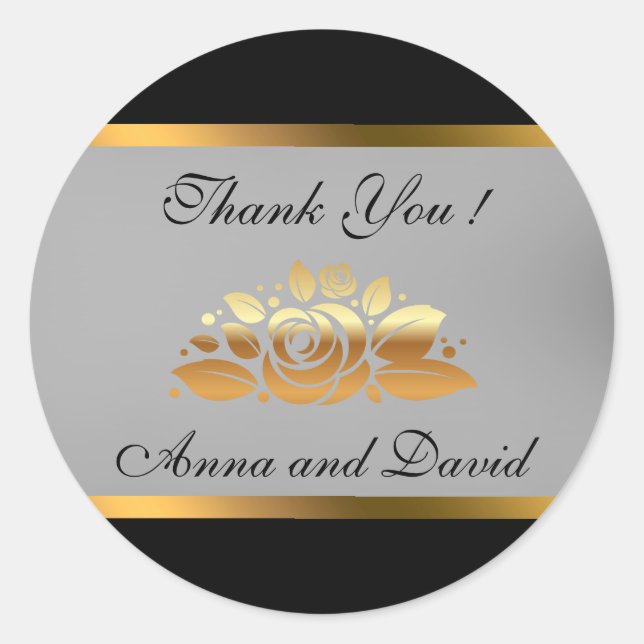 Sticker Rond Luxueux Moderne Noir Or Ajoutez Votre Texte (Devant)