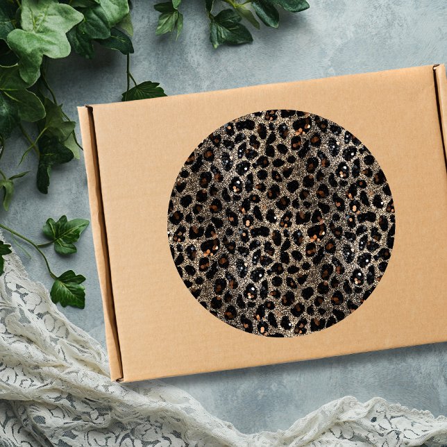 Sticker Rond Luxury Glitter Brown Black Gold Leopard Pattern (Créateur téléchargé)