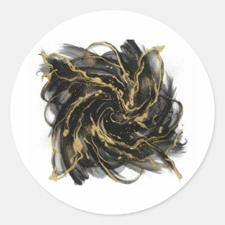 Sticker Rond Luxury Gold and Black Abstract Marble