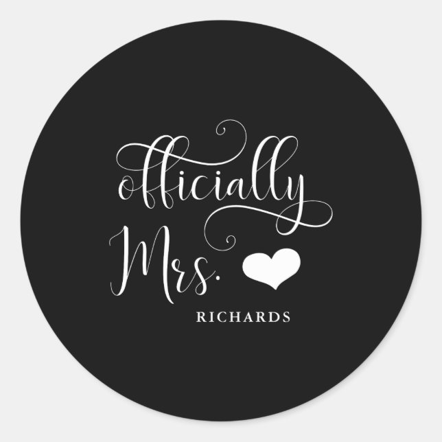 Sticker Rond Ly Mrs New Bride With Heart Dark  (Devant)