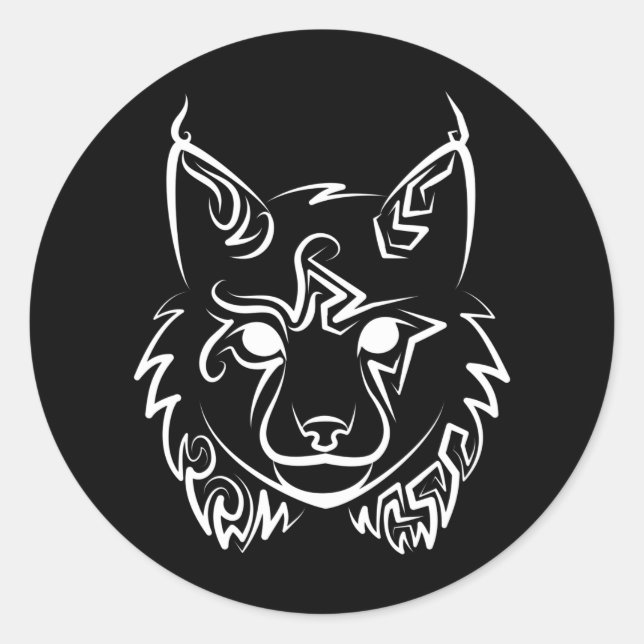 Sticker Rond Lynx tribale noire et blanche (Devant)