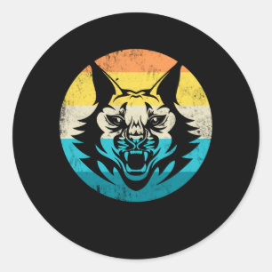Sticker Rond Lynx Vintage Retro Big Chat Wildcat Chats