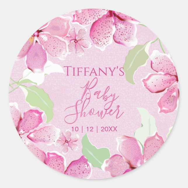 Sticker Rond Lys de tigres Clematis rose | BABY SHOWER (Devant)