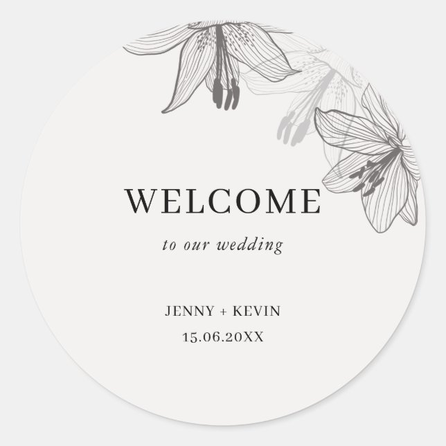 Sticker Rond Lys floraux illustrés classiques bienvenue (Devant)