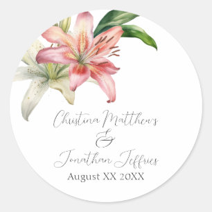 Sticker Rond Lys romantiques roses et blancs