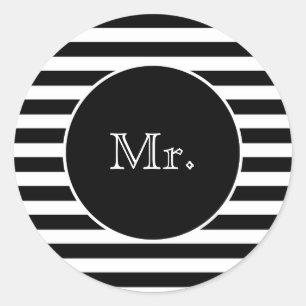 Sticker Rond M. avec des rayures noires et blanches