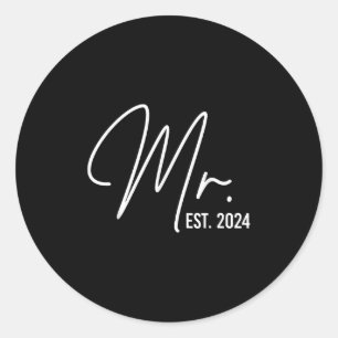 Sticker Rond M. Est. 2024 Juste Marié Mariage Hubby M. & ;