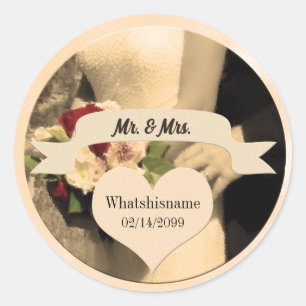 Sticker Rond M. et Mme à Sepia avec Mariage Date