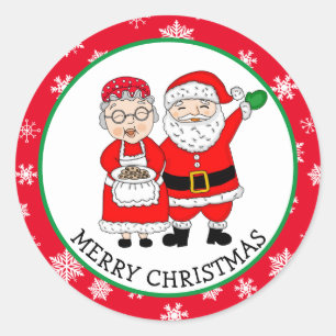 Sticker Rond M. et Mme Claus, Santa Noël